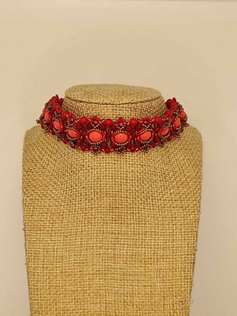 Red Beaded Floral Choker Necklace - Women Jewelry